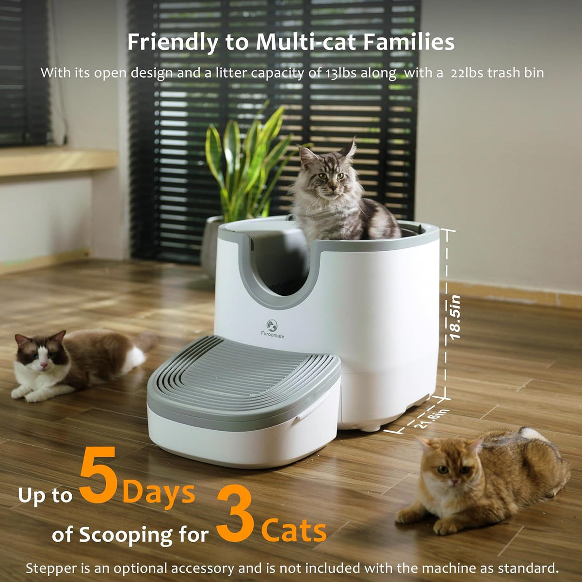 Furoomate Automatic Self-Cleaning Cat Litter Box – Large Open Design & Safety Sensors