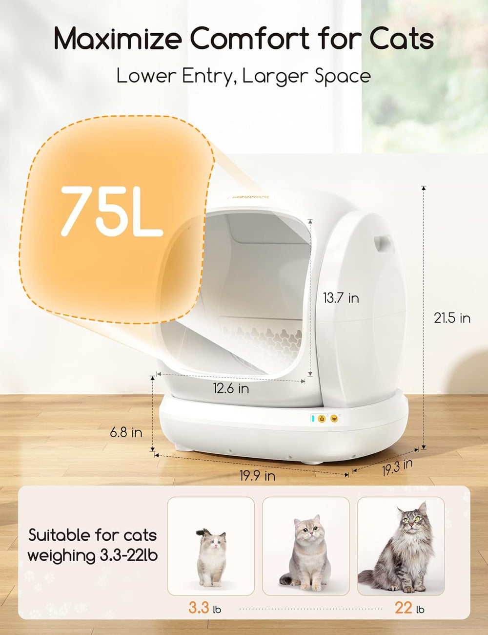Meowant Self-Cleaning Cat Litter Box XXL (75L) – Automatic, with App & Safety Sensors